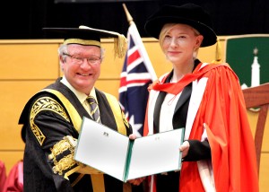 Chancellor, The Hon Michael Egan, with Cate Blanchett