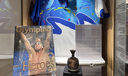 One of the museum display cabinets with Olympic artefacts