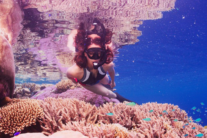 Dr Vanessa diving in the corals