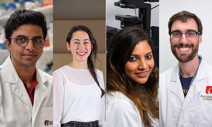 A grid of four Macquarie University researchers.