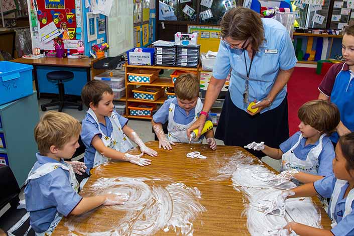 Teacher with students