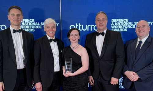 Dr Jennifer Williams receiving the Defence and National Security Workforce Awards 2024